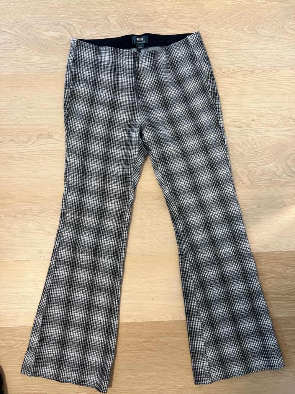 Maeve Black & White Plaid Flare Cropped Pants